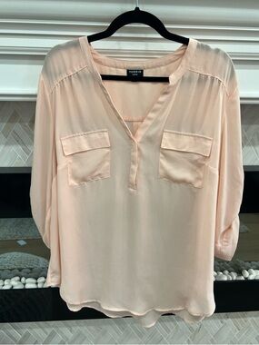 torrid Harper Georgette Light Peach Blush V-Neck Blouse with Pockets 2X 18-20